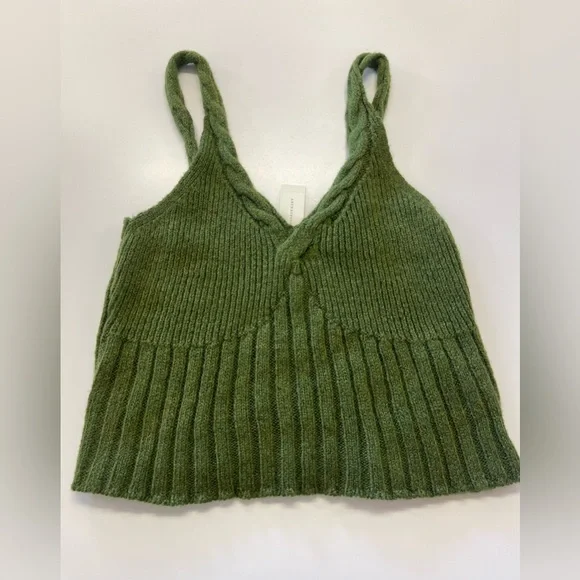 NWT Green Cable Knit Anthropologie Sweater Cropped Tank Top sz XL - Picture 7 of 9